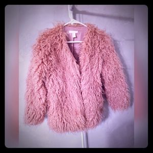 Pink faux fur coat